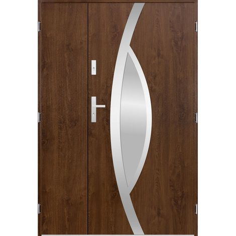 Porte d'entrée double PEGAS 120x200 cm noyer - Poignée et serrure : Avec - Poussant: Droit (1/2)