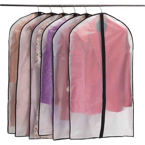 Beauvie-Housses à vêtements résistantes et respirantes avec fermeture éclair, protection contre la poussière et les mites, lot de 6, 60 x 100 cm (noir) (1/5)
