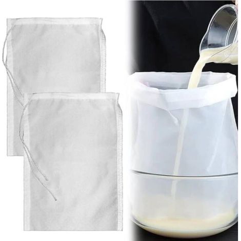 Sac en double filet de coton, sac à bière avec filtre, sac à fromage, réutilisable, maille fine, sac à filtre à bière, sac en tissu, sac filtrant, 2 pièces (1/5)