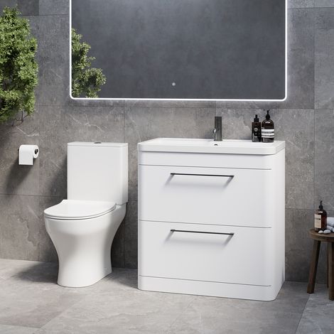 Oslo Gloss White 1350mm Vanity and Jubilee Toilet Suite with Leni Basin - 1350mm - Gunmetal Grey 320mm Handle