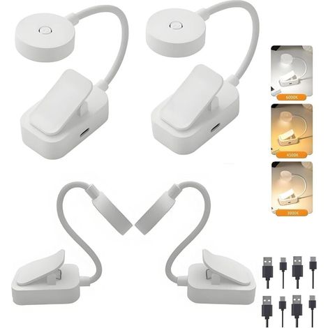 Ulisem4PCS Mini lampada da lettura a LED, lampada da lettura ricaricabile con clip, protezione per gli occhi, regolazione continua della luminosità e 3 colori, collo flessibile a 360°, portatile per l (1/3)