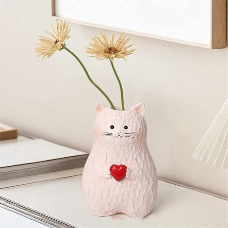 Vase Chat Statue Fait Main Vase Fleurs Plantes Étagère Bureau Pot Mignon-- (1/5)