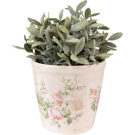 Pot de fleurs rond céramique beige rose 17x16cm (1/2)