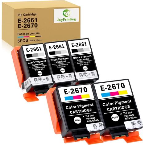 Cartouches d'encre T2661 T2670 compatibles avec Epson Workforce WF-100W WF‑110W / WF 100 110W (3 x Noir, 9 ML, 2 x Couleurs, 11 ML) (1/5)