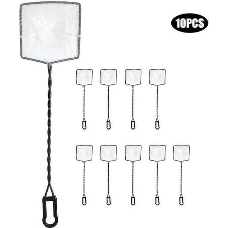 Ensemble de 10 accessoires pour aquarium, outils pour aquarium, filet de pêche en plastique, épuisette, filet-piège, noir (1/5)