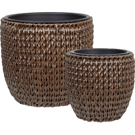 Lot de 2 Pots à Plantes pour l'Intérieur et l'Extérieur avec insert en Polyrotin Marron Berberis (1/5)