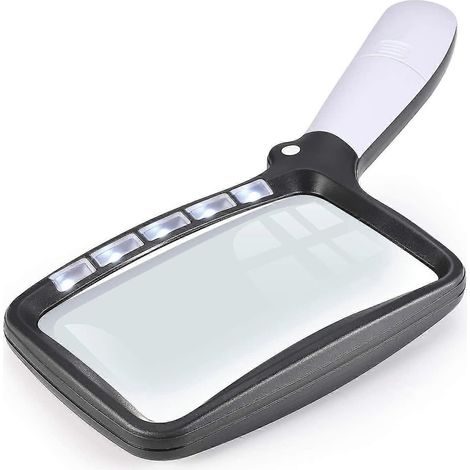 Loupe rectangulaire 1x avec lampe loupe pliable à 5 LED, 2 modes d'intensité pour la lecture de livres, pages, magazines, journaux, cartes, etc. (1/5)
