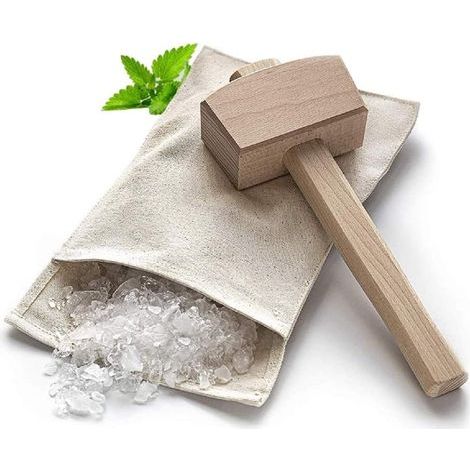 Reusable Crushed Cotton Manual Ice Crusher Bag and Hammer with Wooden Accessories - Bar Accessory Kit for Crushes, Ice Dried Ice (2 pcs) (1/5)