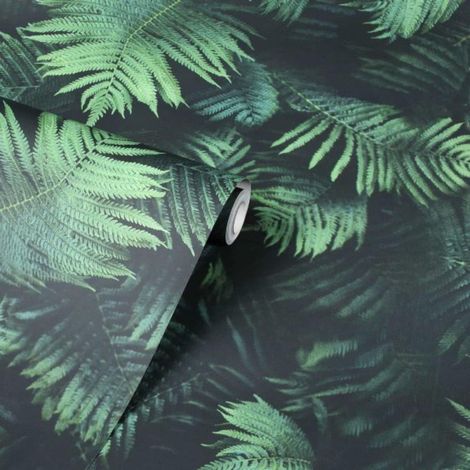 Arthouse Black And Green Fern Wallpaper Smooth Finish Feature Wall (1/4)