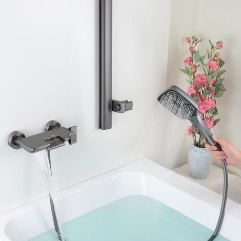 Robinet de baignoire mural effet cascade avec barre de douche réglable (1/5)