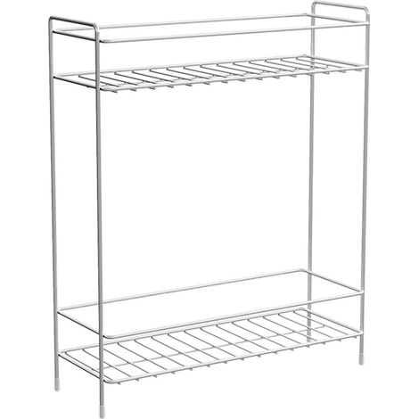 Étagère double étages en acier 304, rangement salle de bain sans perçage pour cosmétiques (1/5)