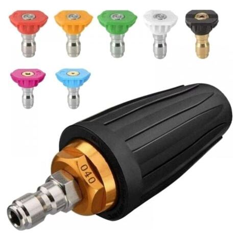 Buse à turbine pour nettoyeurs haute pression, buse rotative et 7 buses, connexion rapide 1/4', 4000 Psi, noir, kit de jet pour nettoyeurs haute pression, buse rotative haute pression (1/4)