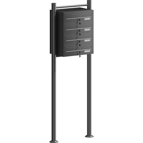 Wiltec – Boîte aux lettres sur pieds noire 4 compartiments verrouillables – Acier galvanisé avec revêtement en poudre – Dimensions 556 x 270 x 1500 mm