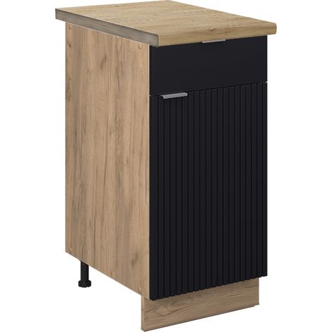 Küchenunterschrank Fame-Line, Schwarz gestreift, 40 cm , AP Eiche, Vicco