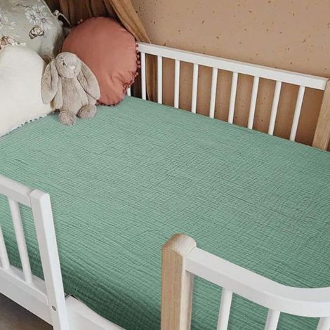 Parure lit bébé - 2 pièces, Vert crème/olive drap-housse lit bébé garon/fille - Couleur vert crème/olive étiquette (1/5)