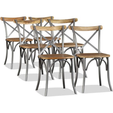 Lot de 6 chaises de salle à manger cuisine design industriel bois de manguier massif et acier CDS022103