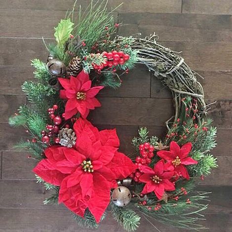 Weihnachtskranz mit künstlichen roten Beeren aus Rattan, Dekoration für Haustür, Wand, Fenster, Landhaus, rustikaler Stil, Einzugsgeschenk.
