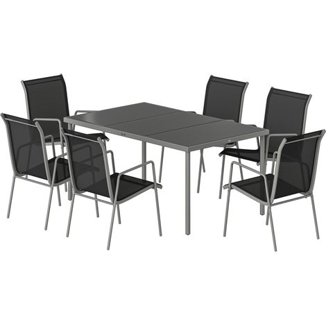 6-Sitzer Gartenmöbelset: Tisch + Klappstühle, Textilene 70x51x87cm, Metallgrau
