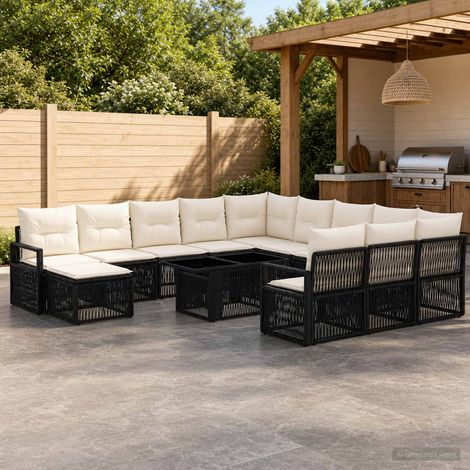 vidaXL Set Divano da Giardino 13 pz Nero e Bianco Crema polyrattan (1/5)