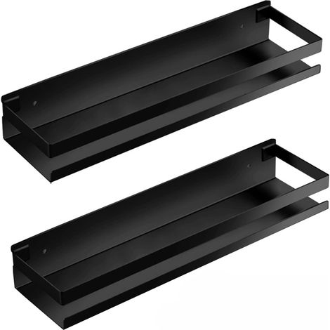 Etagère 2 PCS Etagere Salle de Bain, 30cm Étagère de Rangement Noir, Support Douche avec Porte Shampoing(Pas d'hameçon) (1/5)