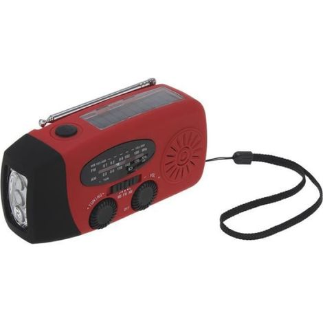 Radio Solaire - AM-FM - Dynamo - Lampe de Poche - Alerte Météo - Portable Rouge (1/3)