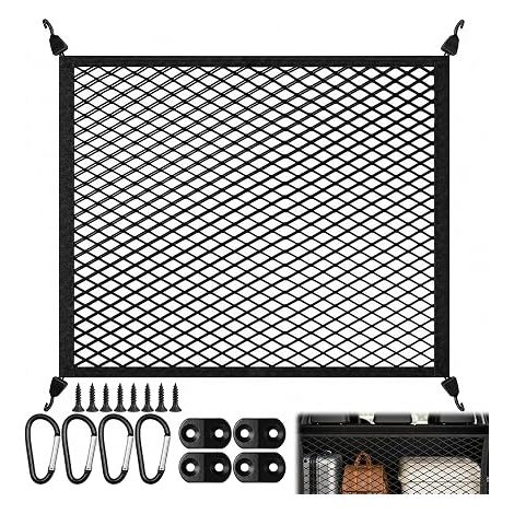Filet à bagages de voiture avec 4 crochets, filet de coffre de 80 x 60 cm, s'étend à 160 x 120 cm (1/5)