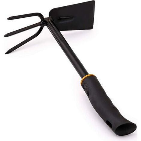 Hochwertige, dreizinkige Spitzhacke mit breiter Klinge (7 cm breit, 32 cm lang). Gefertigt aus schwarz lackiertem Stahl mit ergonomischem Griff. Ideal für Garten-, Balkon-, Gemüsegarten-, Terrassen- o (1/5)