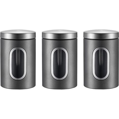 Ensemble de 3 boîtes de conservation avec couvercles : bocaux à bonbons, bocaux réutilisables en acier inoxydable, sucrier, boîte à thé, boîte à café. (1/5)