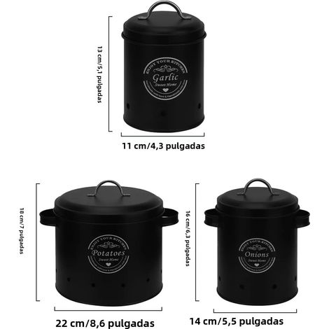 Ensemble de trois paniers de rangement de cuisine (noirs), style moderne, en métal. (1/5)