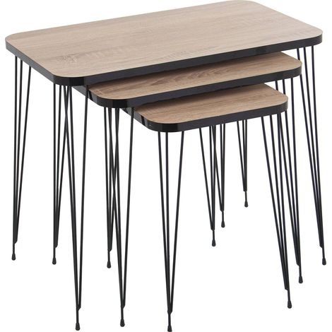 Table gigogne élégante pour une déco pratique - Chêne clair avec pieds métal noir (1/5)