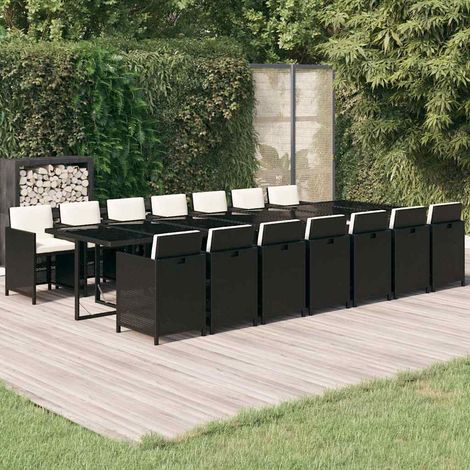 Ensemble à manger de jardin coussins 15 pcs-Salon de jardin Résine tressée Noir 466669 (1/5)