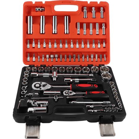 94 pièces cliquet douille clé professionnelle réparation auto outillage manuel mécanicien 1/2 1/4 pouce avec coffret (1/5)