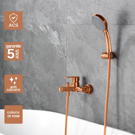 Mitigeur Bain/Douche or rose brossé Pommeau Anti-Calcaire - Design Moderne et Économie d'eau - Kit Complet PISA IMEX (1/4)