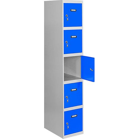 SimonRack Vestiaire Métallique 5 Porte, 1800x300x500 mm, Serrure à Clé et Aérations, Gris/Bleu Simonlocker (1/4)
