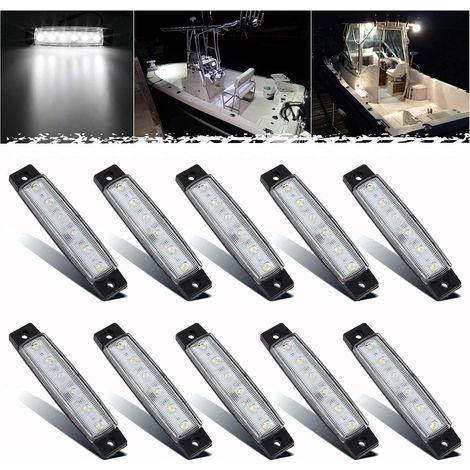 APEX Lot de 10 bandes lumineuses LED d'intérieur pour bateau, éclairage de courtoisie pour ponton, kayak, yacht, voilier (blanc) (1/5)