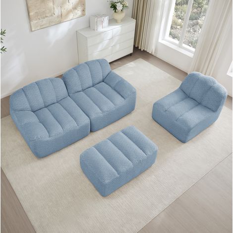 Modulares Sofa mit Ottoman L-Form Granulierter Fleece OKMYHOME (1/5)