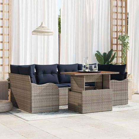 vidaXL Conjunto de sofá de jardín 7 uds. gris y azul marino (1/5)