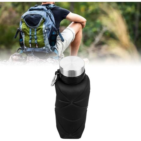 Großes Fassungsvermögen (700 ml), faltbare Silikon-Wasserflasche, schwarz (1/5)