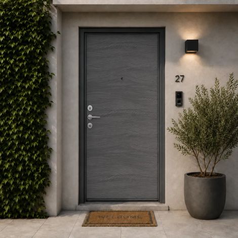 Pannello per Porta Blindata Alluminio Grigio Effetto Onde 90x210 cm (1/4)