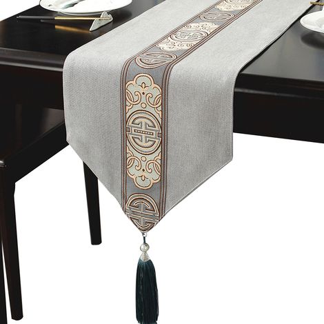 Chemin de table style chinois, drapeau de table style chinois, drapeau de table basse style chinois, nappe à rayures longues, nappe à thé, serviette, drapeau de lit d'hôtel, serviette de lit (1/5)
