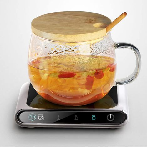 Chauffe Tasse de Café Électrique avec 3 Réglages de Température, Sous-Verres Thermostatiques pour Maison/Bureau, Interrupteur Tactile, Compatible avec Tasses en Céramique/Verre/Métal