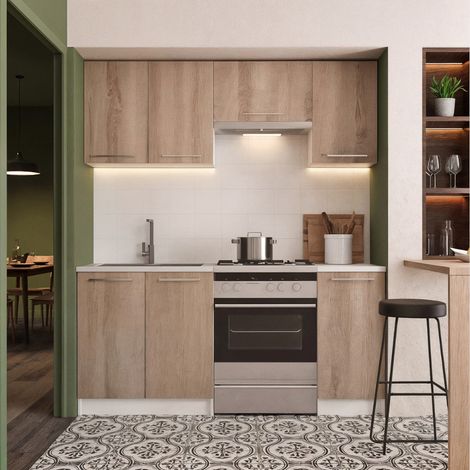 Naturel Rovere 1,8 m, set di mobili da cucina da assemblare, colore rovere (KSETOAK)