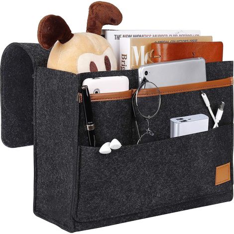 lunnettes Gris Fonc-organisateur De Caddie, Poche De Lit Caddie De Chevet En Feutre Bedside Pocket Sac De Rangement Pour Tlphone, Tlcommande, Jour (1/5)