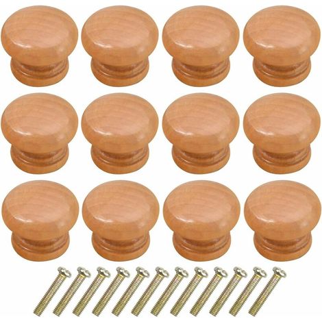 12PCS Wooden Cabinet Knobs, 33MM Round Vintage Drawer Knobs with Screws, Kitchen Cabinet Cupboard Door Drawer Pull Knob, Drawer Pull Handle, Door Pulls for Cupboard Wardrobe Furniture (Brown) (1/5)
