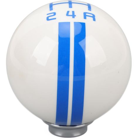 Pomello del cambio manuale a 5 marce con sfera rotonda e 3 adattatori per Mustang 1967-2018, bianco e blu.