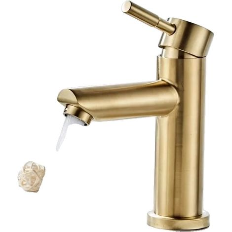 Grifo de lavabo, acero inoxidable, montaje sobre encimera, oro cepillado. (1/2)