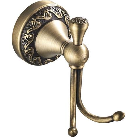 Ganchos de estilo vintage，Ganchos dobles para toallas de latón macizo，Revestimiento de bronce grabado，Accesorios de pared duraderos para el baño (1/5)