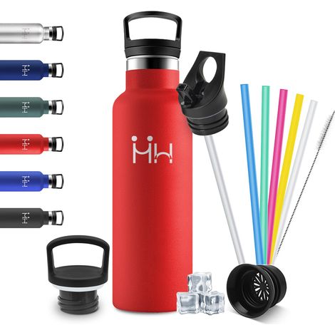 Gourde Isotherme 500ml, Bouteille d'eau Acier Inoxydable, Étanche et Réutilisable, Gourdes avec Paille, sans BPA, Bouteille d'eau pour Voyage, l'école, Enfant, Adultes, Sport, Camping, Gym (1/5)