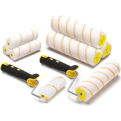 Rouleau de Peinture, 8 Pcs Kit Rouleau à Peinture, 6 Pcs Pinceaux de Peinture Rouleaux（18cm / 11cm）+ 2 Poignée, Ensemble de Peintre, Rouleau et Recharge Pour le Mur et le Plafond Antigoutte. (1/5)