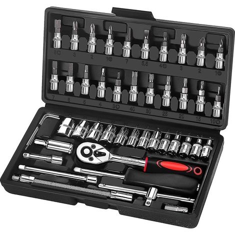 Lot de 46 Coffret Douille Cliquet 1/4" le Chromé, Ensemble de clés à Cliquet et Cliquets Adapté pour les Travaux sur Vélos et Outillage Mecanique Auto, Taille 1/4 (1/5)